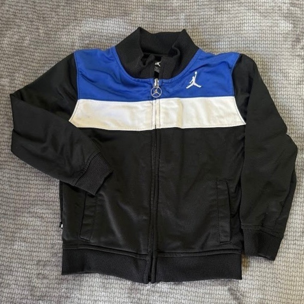 Jordan Boys Track Jacket Black White Blue‎ Colorblock Jumpman Zip Up Size 4T